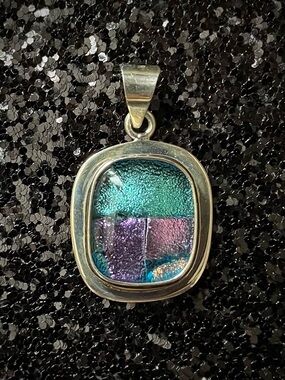 Iridescent Bubble Dichoric Glass Sterling Silver Pendant vintage Artisan